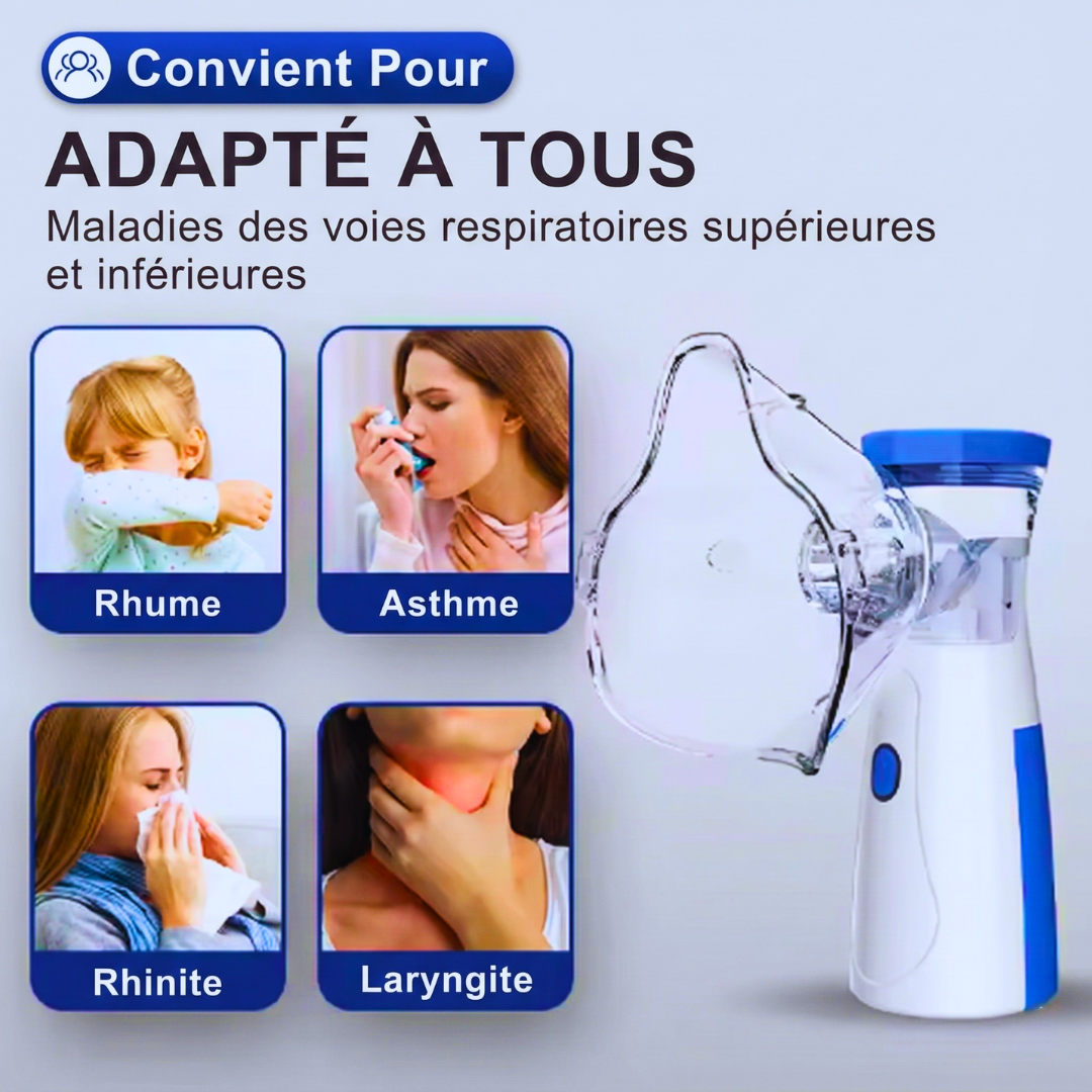 Nébuliseur Portable Rechargeable USB (Enfants & Adultes) – Appareil Respiratoire Silencieux à Technologie Mesh pour Soulager Asthme, Toux & Allergies à la Poussière